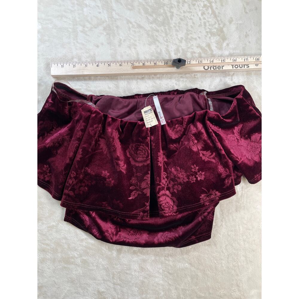 Vintage Womans Dead Stock Y2k Wine Velour Off the Shoulder Crop Top Pant Set L - Picture 11 of 16